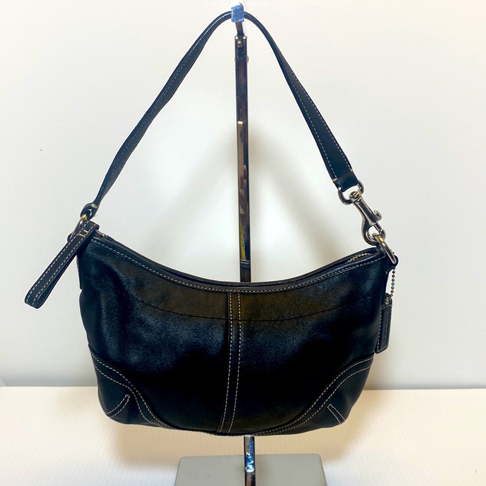 Coach Soho Black Leather Hobo Bag White Stitching Purse Handbag No E043-…